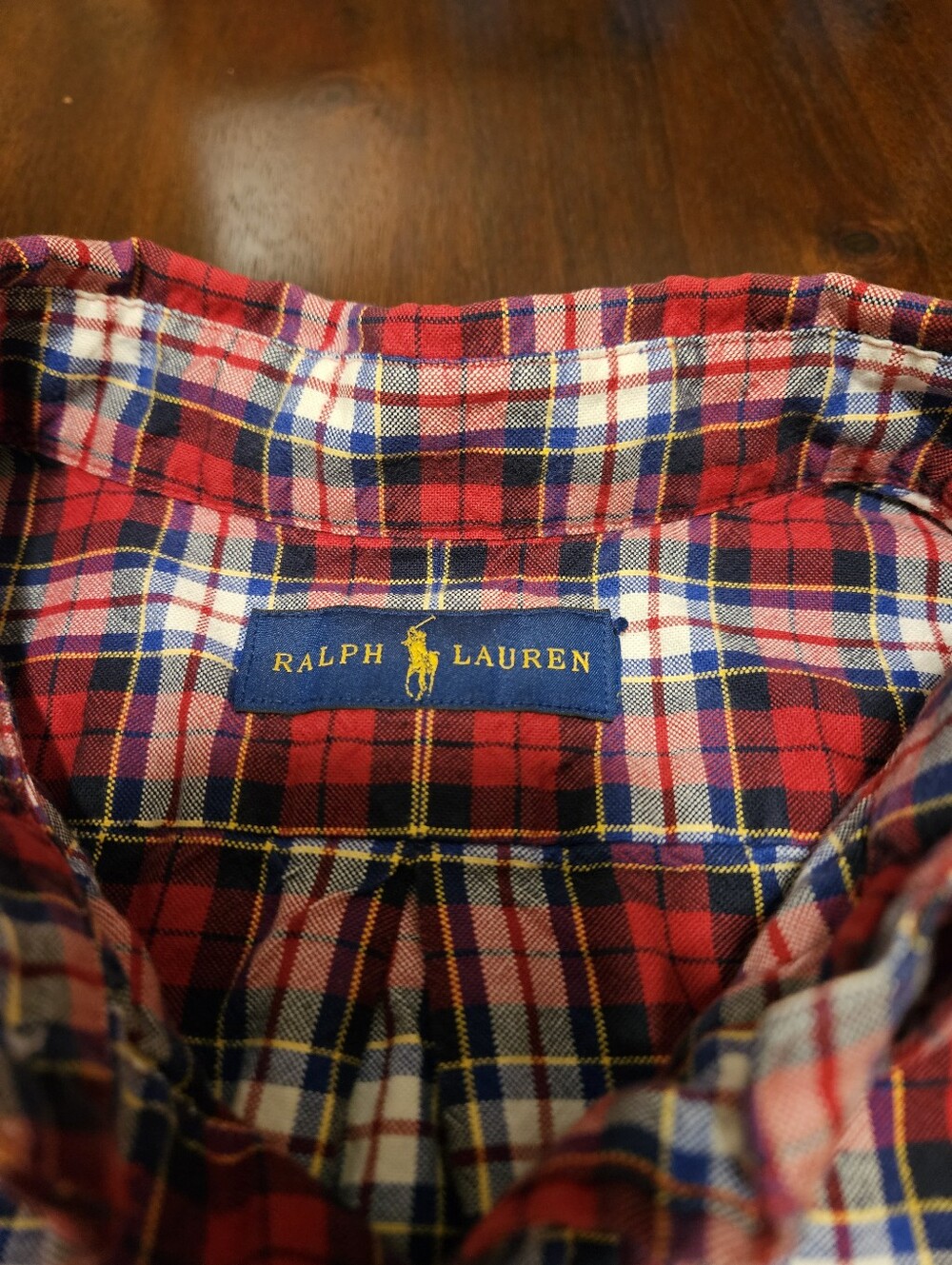 Ralph Lauren Mens Red Navy Plaid Button-Up Shirt - Picture 7 of 7